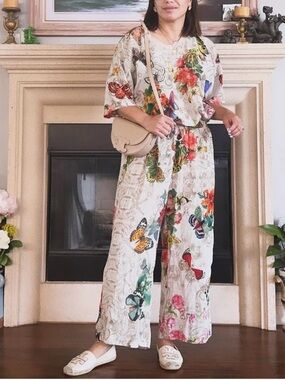 NWT Johnny Was Jailyn Floral Silk 2pc T-shirt and Pants Size L